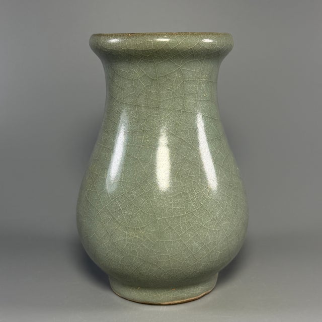 Antique Chinese Celadon Crackle‑Glaze Pear‑Form Vase, Collectible Antique For Sale - Image 6 of 8