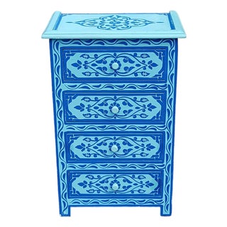 Hand‑Painted Moroccan Nightstand / Blue Zoua9 Woodwork For Sale