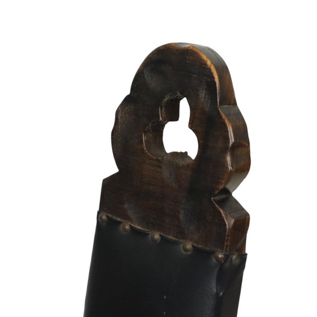 Mid-Century Brutalist Tripod Chair in Pine and Faux Leather, Spain For Sale - Image 6 of 15