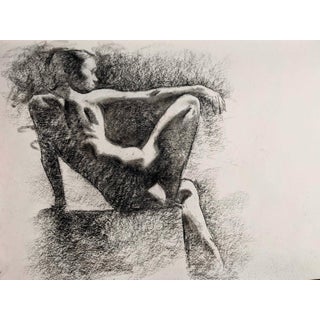 Woman's Figure Study by Chris Hopkins | Charcoal on paper of a seated nude female figure For Sale