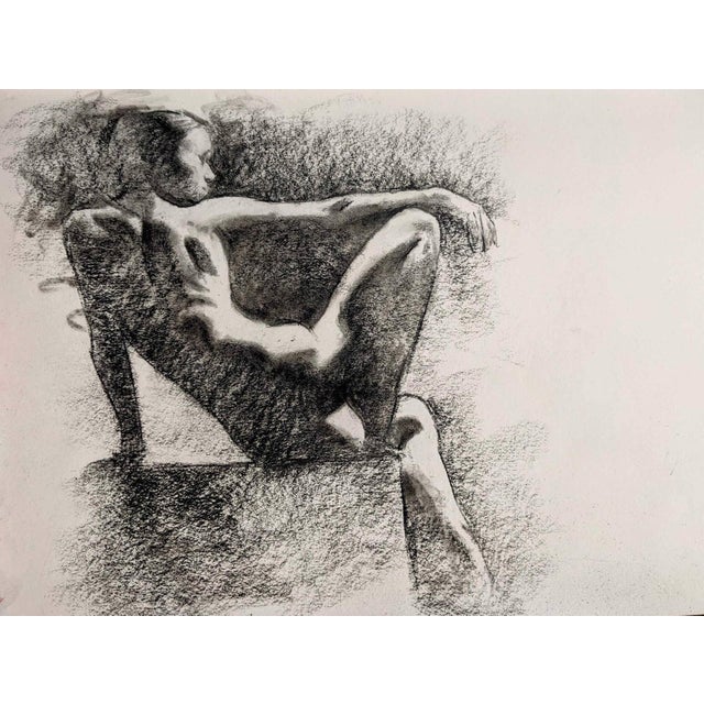 Woman's Figure Study by Chris Hopkins | Charcoal on paper of a seated nude female figure For Sale