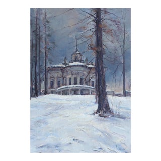 1986 Winter Landscape Oil Painting, Soviet Ukrainian Art 59-40 For Sale