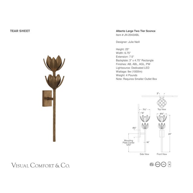 Transitional Julie Neill for Visual Comfort Signature Alberto Large Two Tier Sconce in Antique Bronze Leaf For Sale - Image 3 of 4