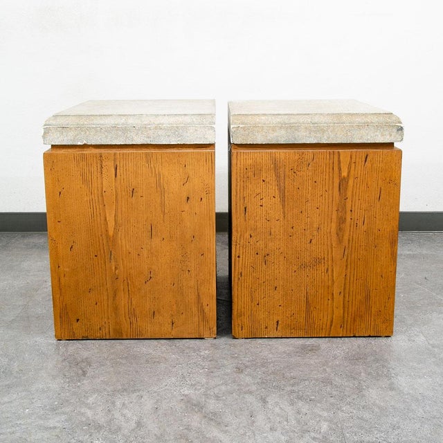 Mid Century Modern Nightstand End Side Table Custom Stone Grey Top 1980 Drawers, 2 Pieces For Sale In Sacramento - Image 6 of 12