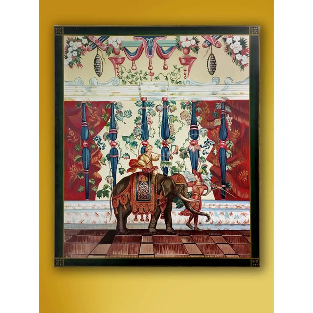 Mid 20th Century Vintage Hand Painted French Tapestry Painting on Canvas "Indian Elephant" For Sale - Image 5 of 5