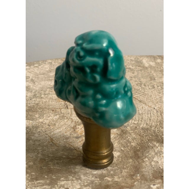 Mid 20th Century Vintage Ceramic Turquoise Foo Dog Lamp Finial For Sale - Image 5 of 5