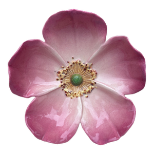 French Majolica Wild Rose Cake Stand Delphin Massier Circa 1890