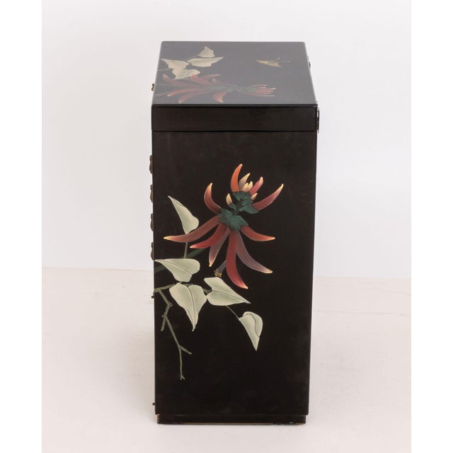 Chinese Floral Motif Hand-Painted and Black Lacquered Cabinet For Sale - Image 10 of 11
