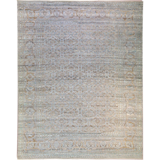 Modern Transitional Handmade Allover Designed Oversize Beige Wool Rug For Sale - Image 10 of 10
