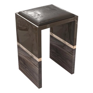 "Galeone" Bar Stool With Stainless Steel, Walnut and Bronze Details For Sale