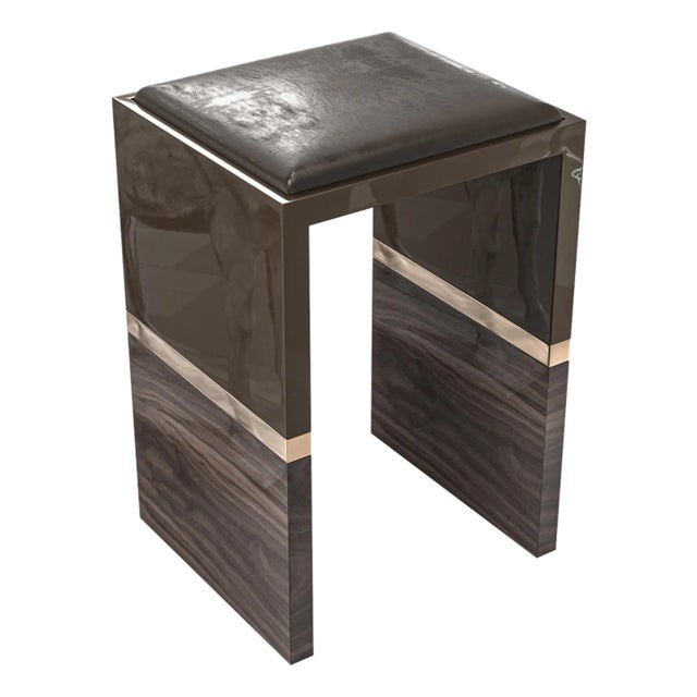 "Galeone" Bar Stool With Stainless Steel, Walnut and Bronze Details For Sale