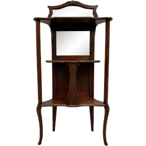 Antique Victorian Mahogany Serpentine Mirrored Etagere Hall Tree Vanity