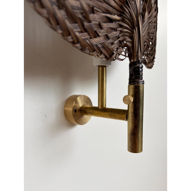 Wall Lamps in Brass and Natural Fiber, Italy, 1970s, Set of 2 For Sale - Image 11 of 12