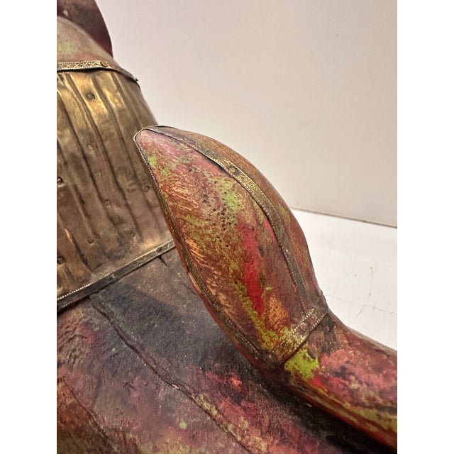 Hand-Carved Wooden Feline Sculpture With Metal Detailing For Sale - Image 12 of 12