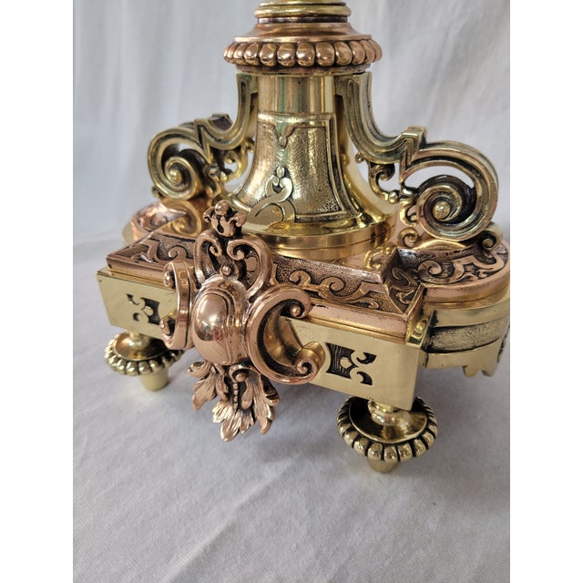 Mid 20th Century Antique Brass and Bronze Candelabra Set For Sale - Image 5 of 11