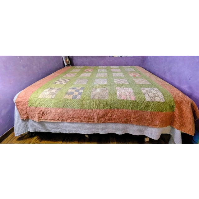 Hand-Stitched Patchwork Checkerboard Quilt For Sale - Image 9 of 10