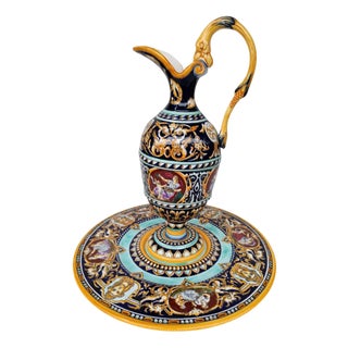 Earthenware Ewer and Basin from Gien, 1970s, Set of 2 For Sale