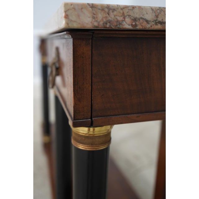 John Widdicomb Vintage Walnut Marble Top French Empire Console For Sale - Image 14 of 17
