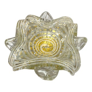 Vintage Blown Murano Venetian Art Glass Cigarette Cigar Gold Ashtray Italian For Sale