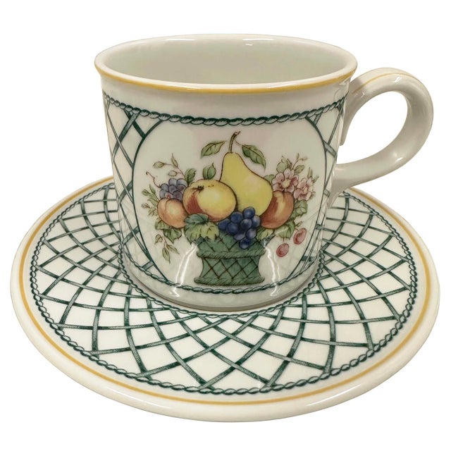 Traditional Vintage Set of Villeroy and Boch Basket Coffee Cups and Matching Saucers - Set of 8 For Sale - Image 3 of 12