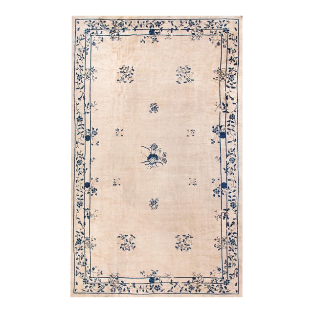 Exceptional Ivory Color With Unique Florid Design Antique Chinese Peking Rug For Sale