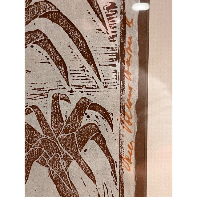 Mid 20th Century Vintage Pacific Islander Canoe Woodcut Print Framed 23.5x19.25 For Sale - Image 5 of 8