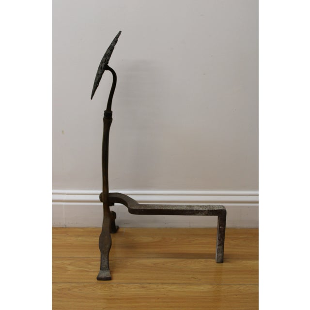 Mid 20th Century Arts & Crafts Style Tulip Design Medallion Cast Iron Andirons For Sale - Image 5 of 9
