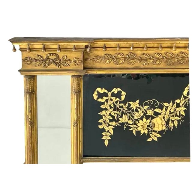 Traditional Large Federal Carved Giltwood and Eglomise Overmantel Mirror For Sale - Image 3 of 10