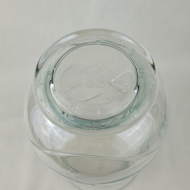 Glass Hand Blown Seeded Glass Hurricane Vase Swirl Ribbon Detail Clear 9" For Sale - Image 7 of 11