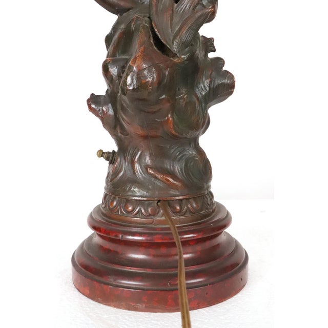 Antique Art Nouveau Wood Figural Newel Post Lamp For Sale - Image 4 of 8