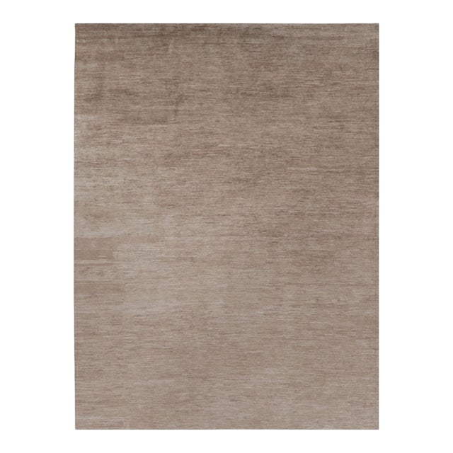 Rug & Kilim’s Oversized Modern Textural Rug in Brown, White and Beige Striae - 12x16 For Sale