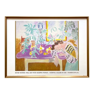 Henri Matisse Vintage 1989 Lithograph Print Framed Museum Poster " Still Life With Sleeping Woman " 1940 For Sale