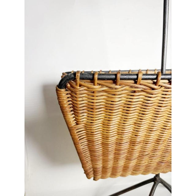 1950s Rattan, Metal and Brass Magazine Rack, France, 1950s For Sale - Image 5 of 10