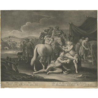 Mezzotint of Soldiers Near the Sutlers Tent for Tobacco, 1750, Paper For Sale