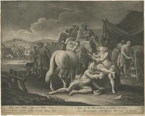 Mezzotint of Soldiers Near the Sutlers Tent for Tobacco, 1750, Paper