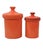 Mid-Century orange canisters in ceramic with a slightly speckled finish. The vintage canisters are a large size and in...