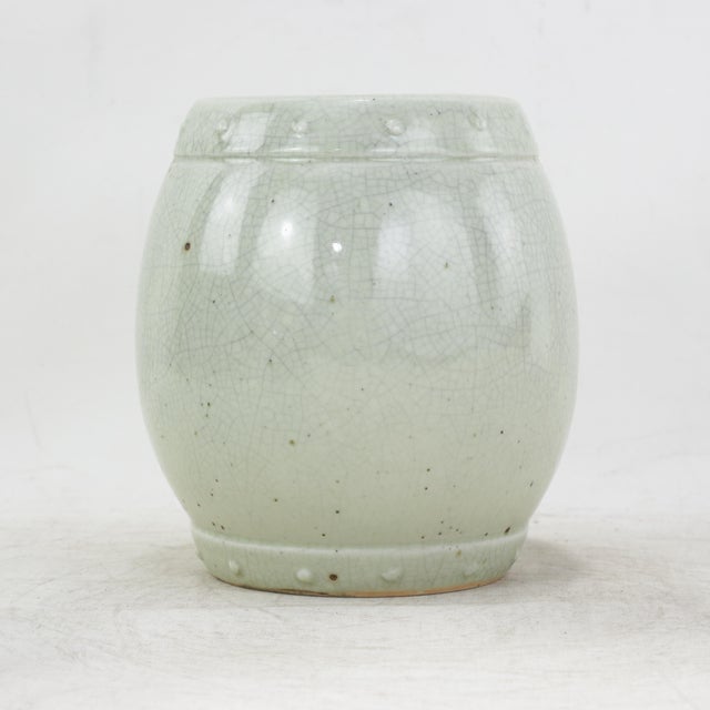 Vintage Chinese Celadon Crackle Glaze Decorative Porcelain Drum For Sale - Image 11 of 11