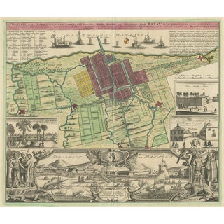 Antique Map and Views of Batavia by Homann Heirs, 1733 For Sale