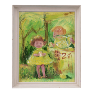 Mid Century 1960s Marilynn O'Hare Lemonade Stand Kids Painting