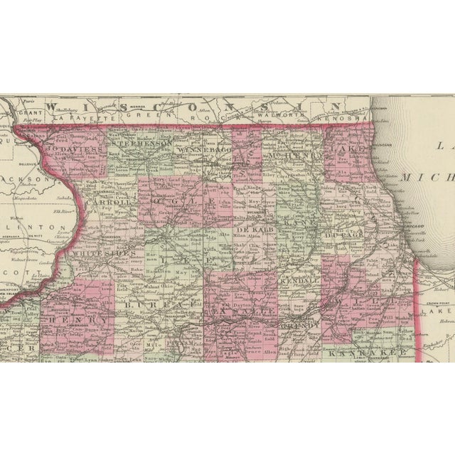 Mid 19th Century Civil War Era Map of Illinois with Lake Michigan Detail, 1864 For Sale - Image 5 of 10