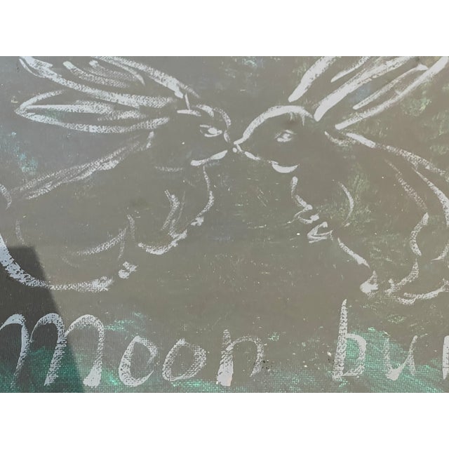 Moon Bunnies Abstract Sketch on Canvas by Elia Framed For Sale - Image 4 of 5