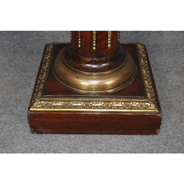 French Pair of French Directiore Style Marble Top Pedestal & Brass Mounts End Tables For Sale - Image 3 of 11