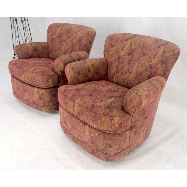 Brown Pair Barrel Round Back Swivel & Rocking-Gliding Tub Lounge Chairs Baughman MINT! For Sale - Image 8 of 12