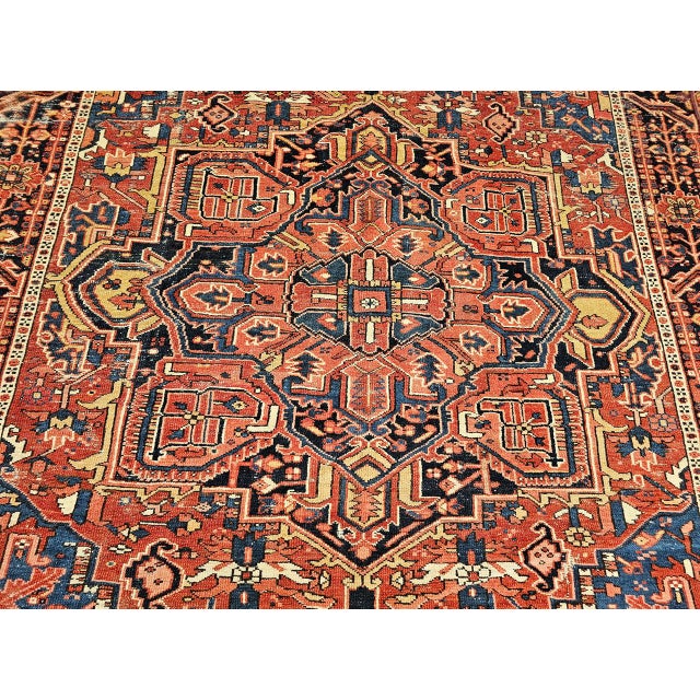 Vintage Heriz Serapi Rug, Hand-Knotted Wool, Geometric Pattern, Rust-Red & Blue, 7x10 For Sale - Image 14 of 18