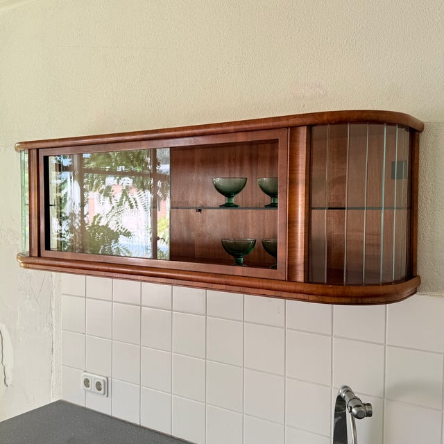 Mid-Century Modern Polish Wall Showcase Cabinet in Beveled Glass and Wood Veneer, 1960s For Sale - Image 4 of 15