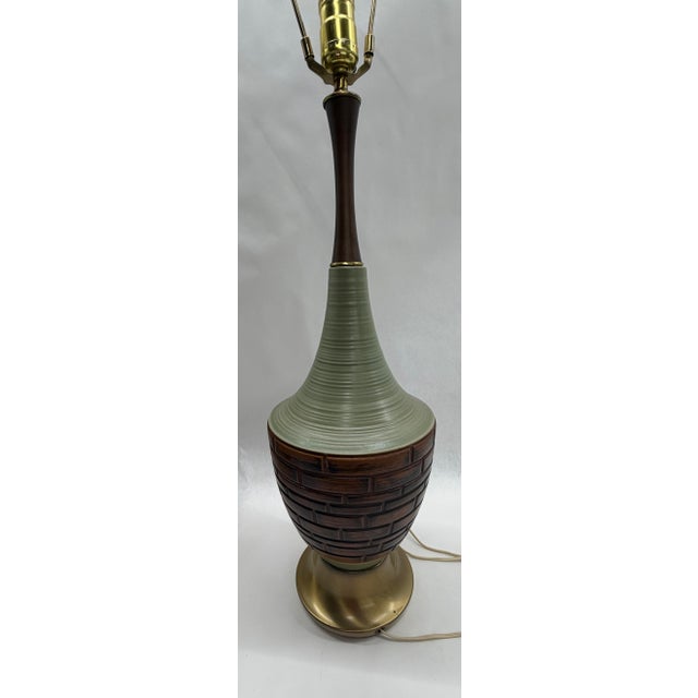Mid-Century Modern Vintage Mid-Century Modern All-Ceramic Table Lamp With Incised Texture For Sale - Image 3 of 9