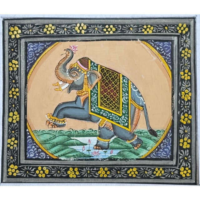 Gold Early 20th Century Saluting Decorated Royal Elephant Miniature Painting For Sale - Image 8 of 11