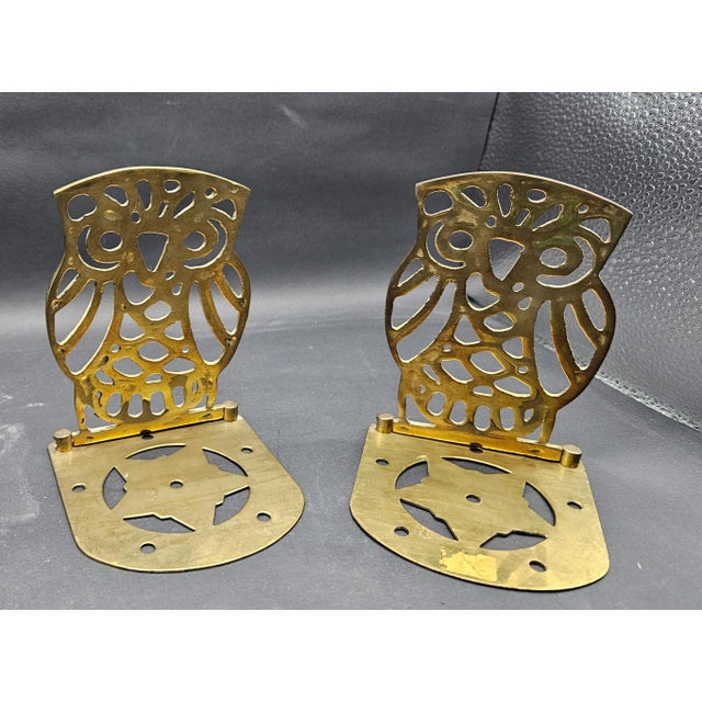 Metal Vintage 1970s Brass Owl Bookends Pair of 2 Made in Taiwan For Sale - Image 7 of 8