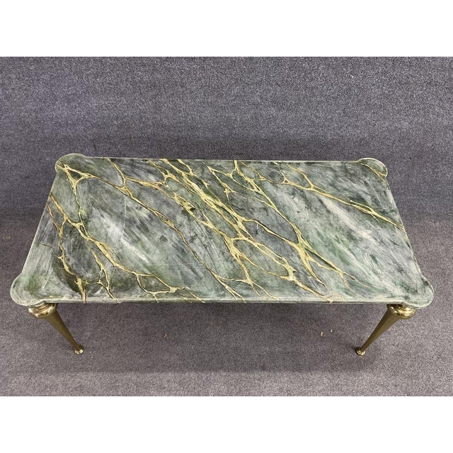 Green 1960s Mid-Century Italian Coffee Table With Faux Marble Top and Brass Legs For Sale - Image 8 of 8