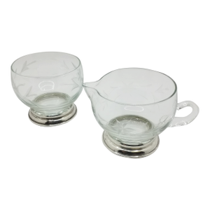 1950s Sterling Footed Etched Glass Cream & Sugar - 2 Pieces